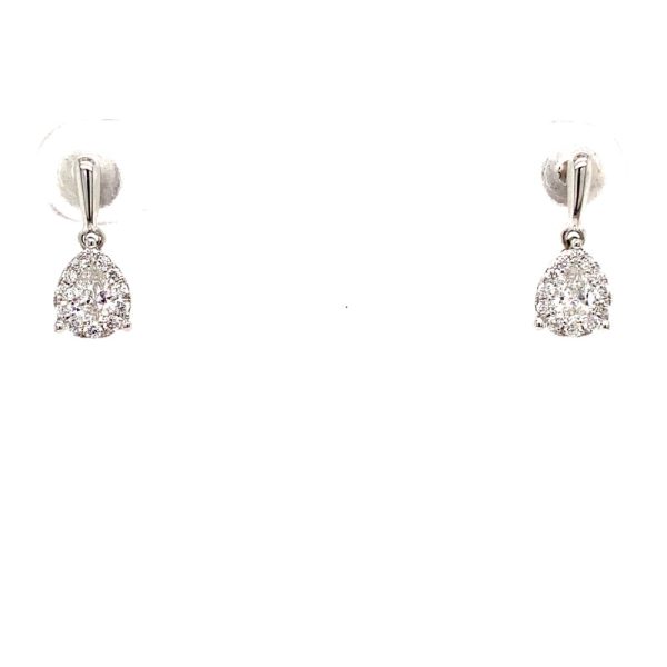 14k White Gold Diamond Pear Dangle Earrings