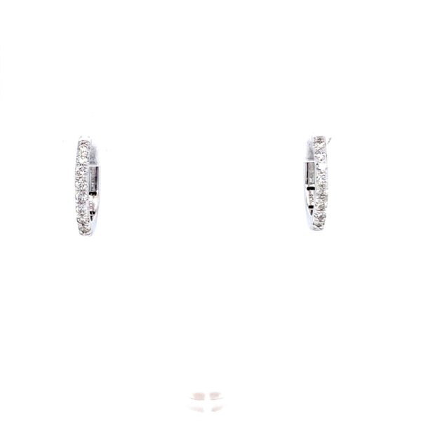 14k White Gold Diamond Oval Huggie Earrings .38ctw