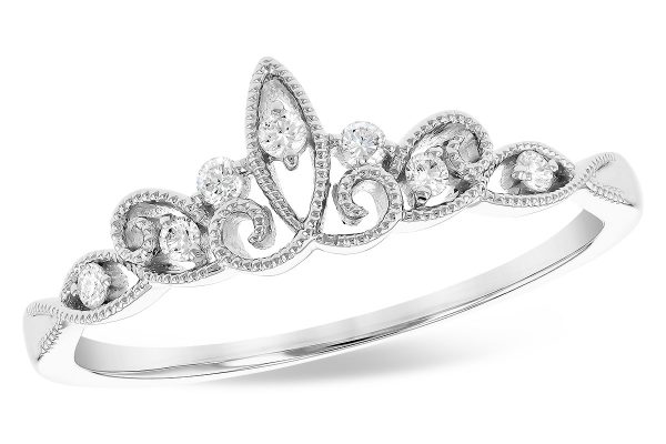 14k White Gold Diamond Filigree Tiara-Style Ring .09ctw