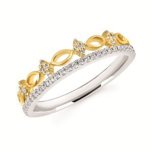 14k Two Tone Gold Diamond Two-Band Ring