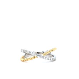 14k Two Tone Gold Diamond Crossover Ring