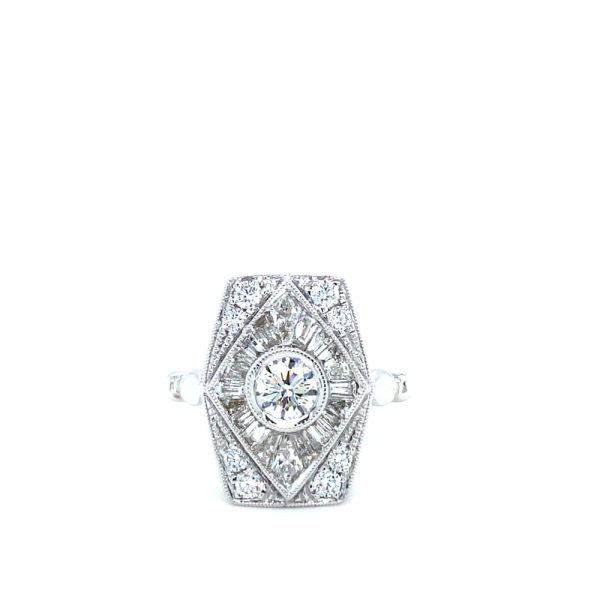 18k White Gold Diamond Vintage Inspired Ring 1.26ctw