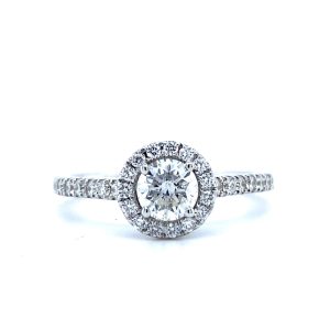14k White Gold Round Diamond Halo Engagement Ring .85ctw