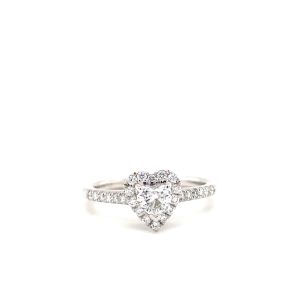 14k White Gold Diamond Heart Halo Engagement Ring .51ctw