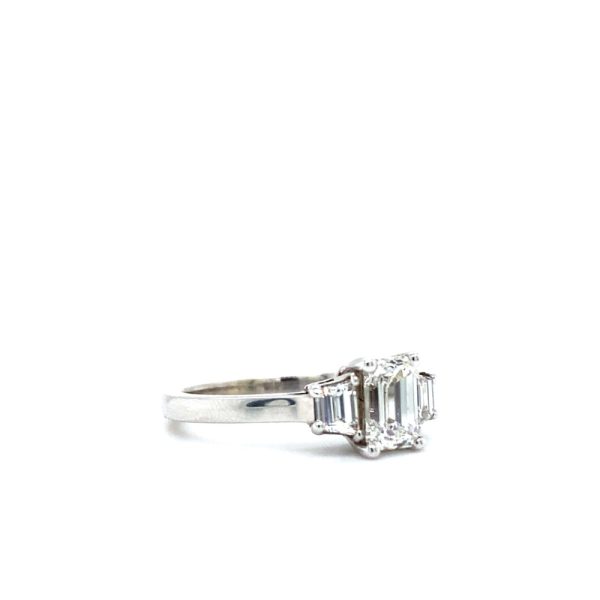 14k White Gold Diamond Emerald Cut Three Stone Ring 1.34ctw - Image 2