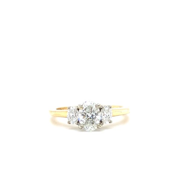 14k Two Tone Gold Diamond Oval Three Stone Ring .89ctw