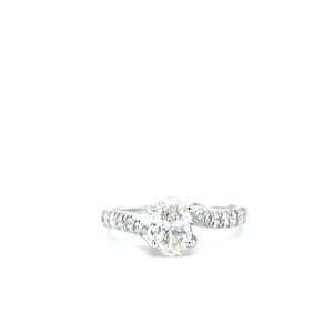 14k White Gold Diamond Oval Bypass Engagement Ring 1.10ctw