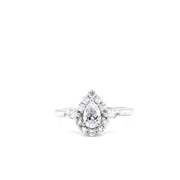 14k White Gold Diamond Pear Halo Engagement Ring .73ctw