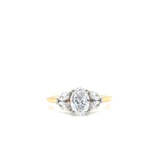 14k Two Tone Gold Diamond Oval Engagement Ring 1.16ctw