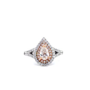 14k Two Tone Gold Diamond Pear Double Halo Engagement Ring .87ctw