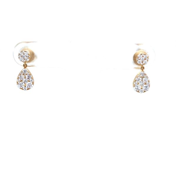 14k Yellow Gold Diamond Pear Cluster Dangle Earrings