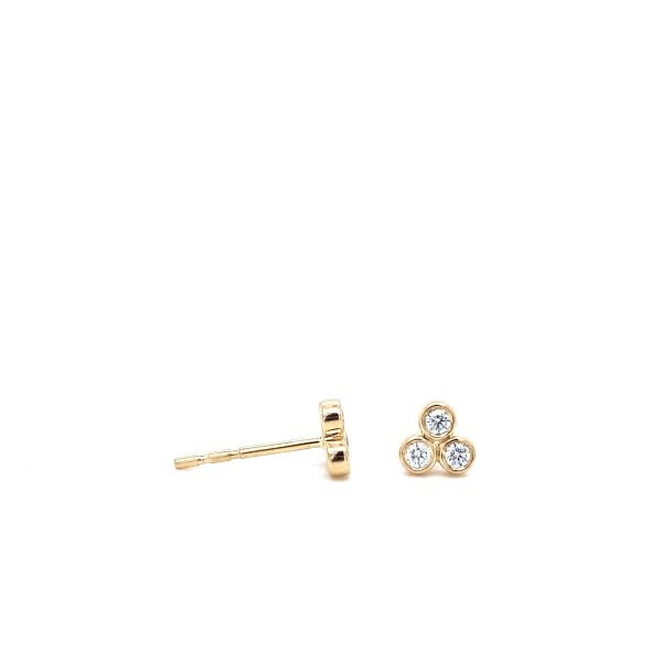14k Yellow Gold Diamond 3 Stone Stud Earrings - Image 2