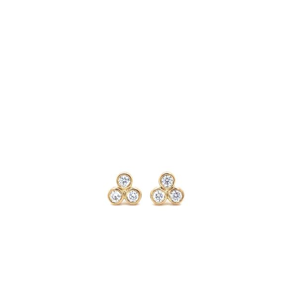 14k Yellow Gold Diamond 3 Stone Stud Earrings