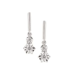 14k White Gold Diamond Illusion Set Dangle Earrings