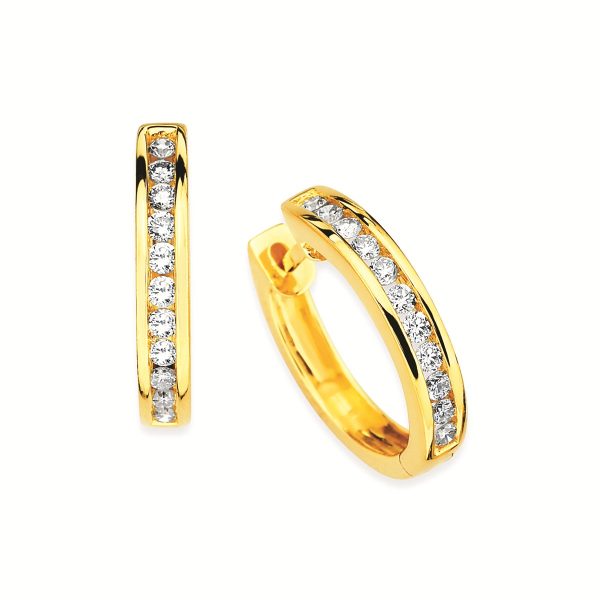 14k Yellow Gold Diamond Channel Set Huggie Earrings