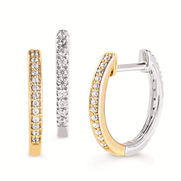 10k Two Tone Diamond Reversible Huggie Earrings