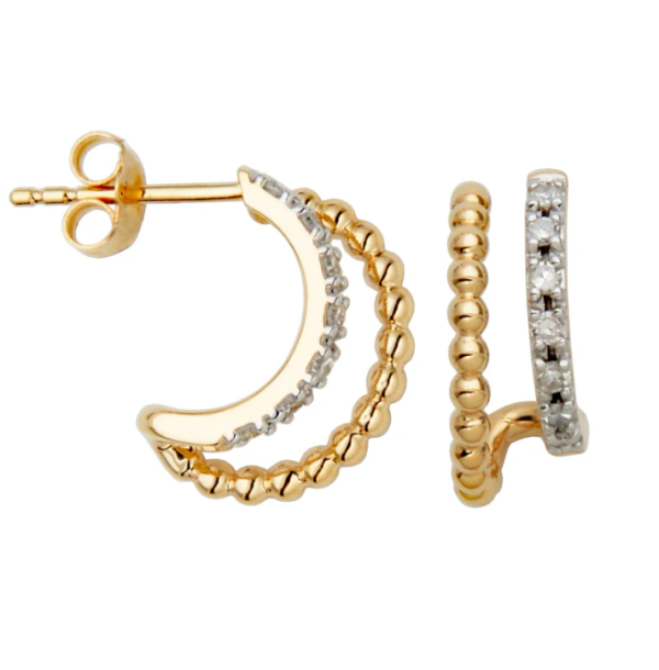 14k Yellow Gold Diamond Double Huggie-Style Earrings