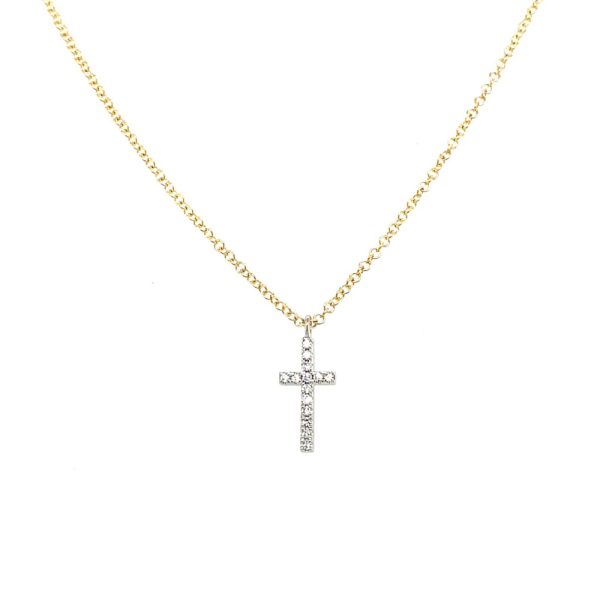 14k Two Tone Gold Diamond Cross Necklace