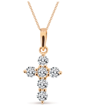 14k Rose Gold Diamond Small Cross Pendant .21ctw