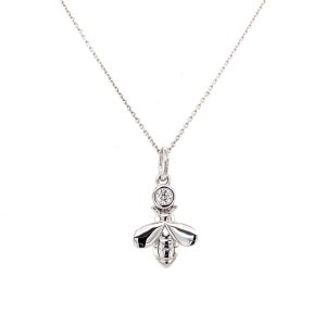 14k White Gold Diamond Bee Pendant