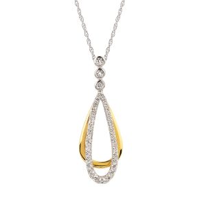 14k Two Tone Gold Diamond Double Pear Pendant