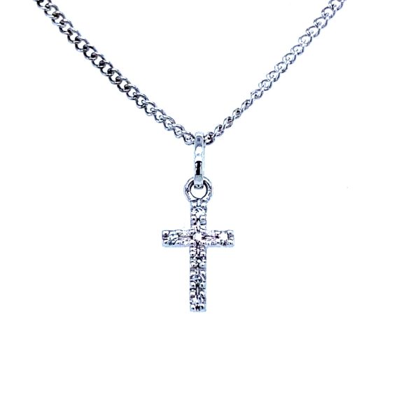 14k White Gold Diamond Tiny Cross Pendant