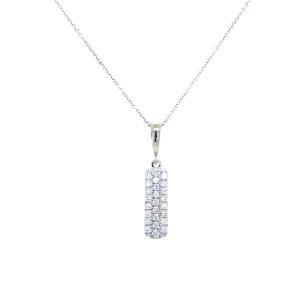 14k White Gold Diamond Three Row Vertical Bar Pendant