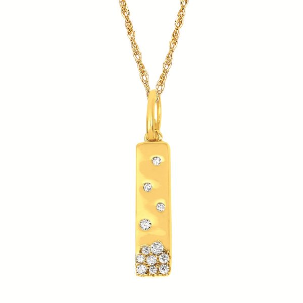 14k Yellow Gold Diamond Sprinkle Vertical Bar Pendant