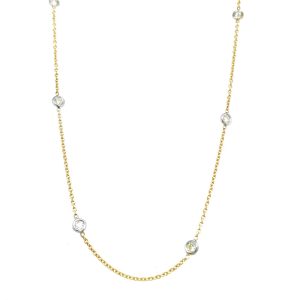 14k Two Tone Gold Diamond Station Necklace