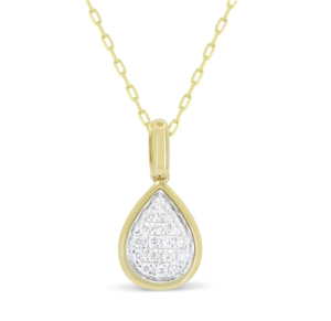 14k Two Tone Gold Diamond Cluster Pear Pendant