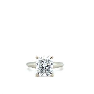 14k White Gold Lab Grown Diamond Cushion Solitaire Engagement Ring 3.01ct