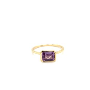 14k Yellow Gold Lab Created Alexandrite Bezel Birthstone Ring
