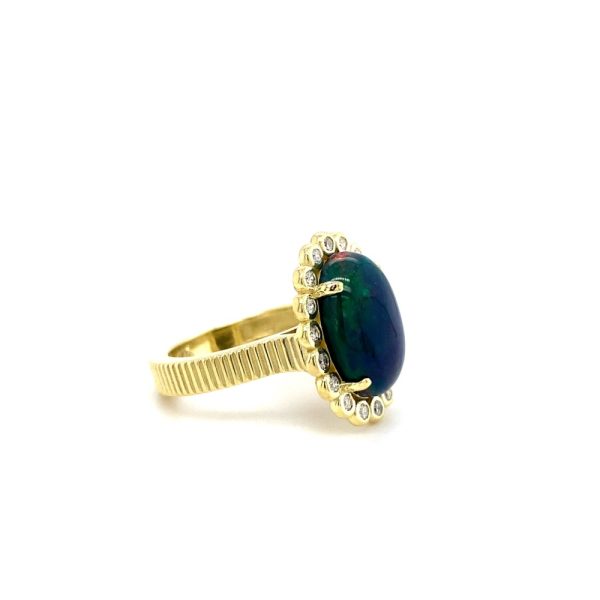 14k Yellow Gold Opal and Diamond Ring - Image 3