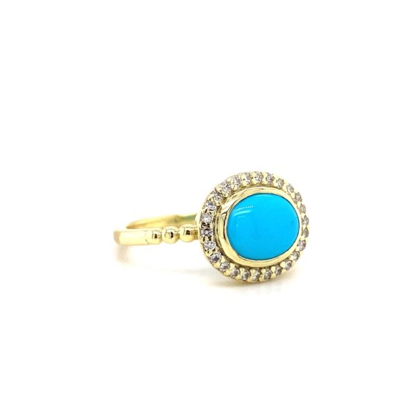 14k Yellow Gold Turquoise and Diamond Ring - Image 2