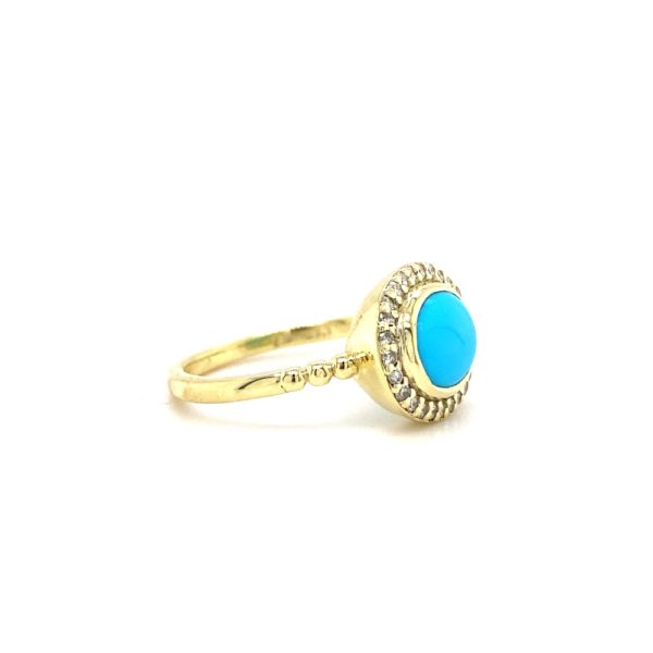 14k Yellow Gold Turquoise and Diamond Ring - Image 3
