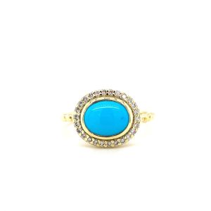 14k Yellow Gold Turquoise and Diamond Ring