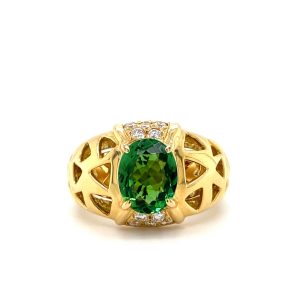 Estate Piece: 18k Yellow Gold Green Tourmaline and Diamond Ring