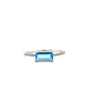 14k White Gold Blue Topaz and Diamond Ring