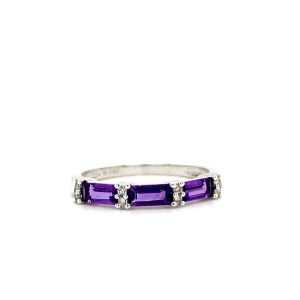 14k White Gold Amethyst and Diamond Ring