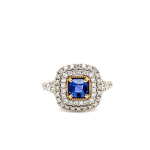 14k Two Tone Gold Sapphire and Diamond Ring