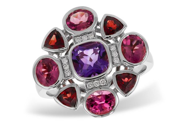 14k White Gold Multi-Color Gemstone Ring