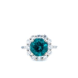 14k White Gold Lab Grown Spinel and Diamond Cushion Halo Ring