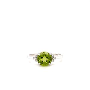 14k White Gold Peridot and Diamond Ring