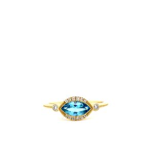 10k Yellow Gold Blue Topaz and Diamond Ring