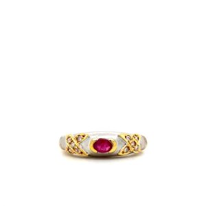 18k Two Tone Gold Ruby and Diamond Ring
