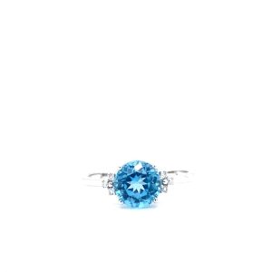 14k White Gold Blue Topaz and Diamond Ring