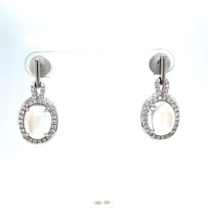 18k White Gold Moonstone and Diamond Earrings