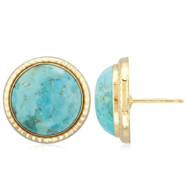 14k Yellow Gold Chinese Turquoise Stud Earrings