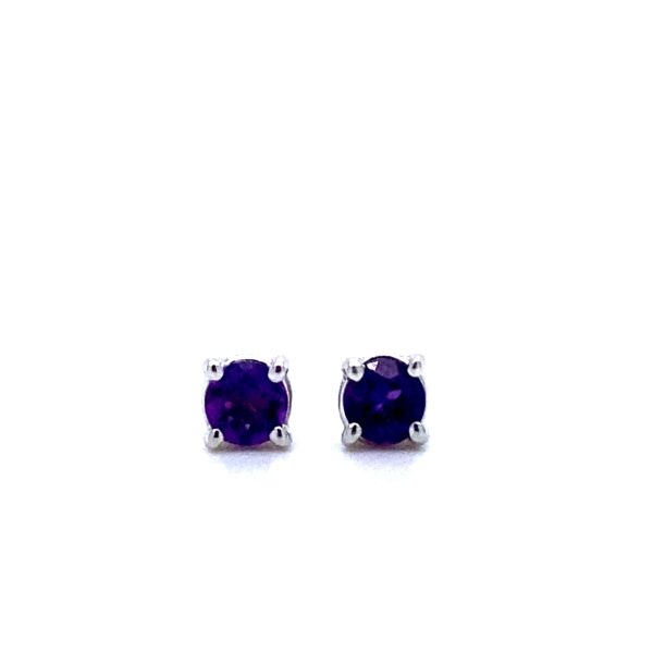 14k White Gold Amethyst Birthstone Stud Earrings 3mm