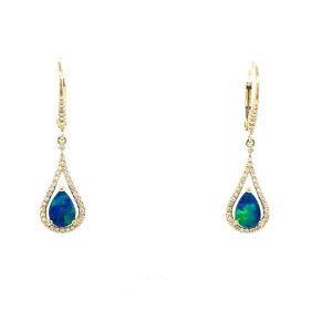 14k Yellow Gold Opal and Diamond Earrings